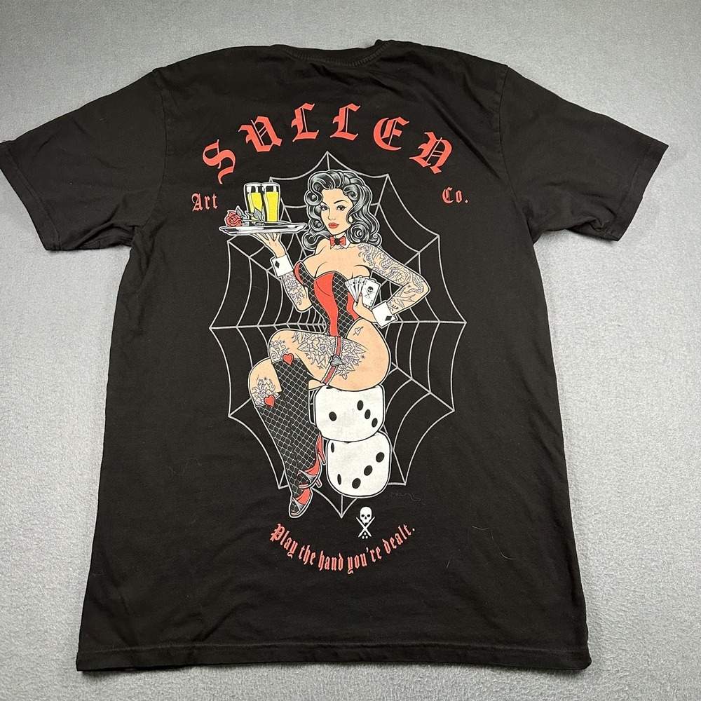 Sullen Art Collective Shirt Mens Medium Black Pin-Up Tattoo Gambling Graphic Tee